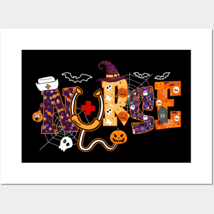 Halloween Nurse Shirt For Women Scrub Tops Nursing Posters and Art